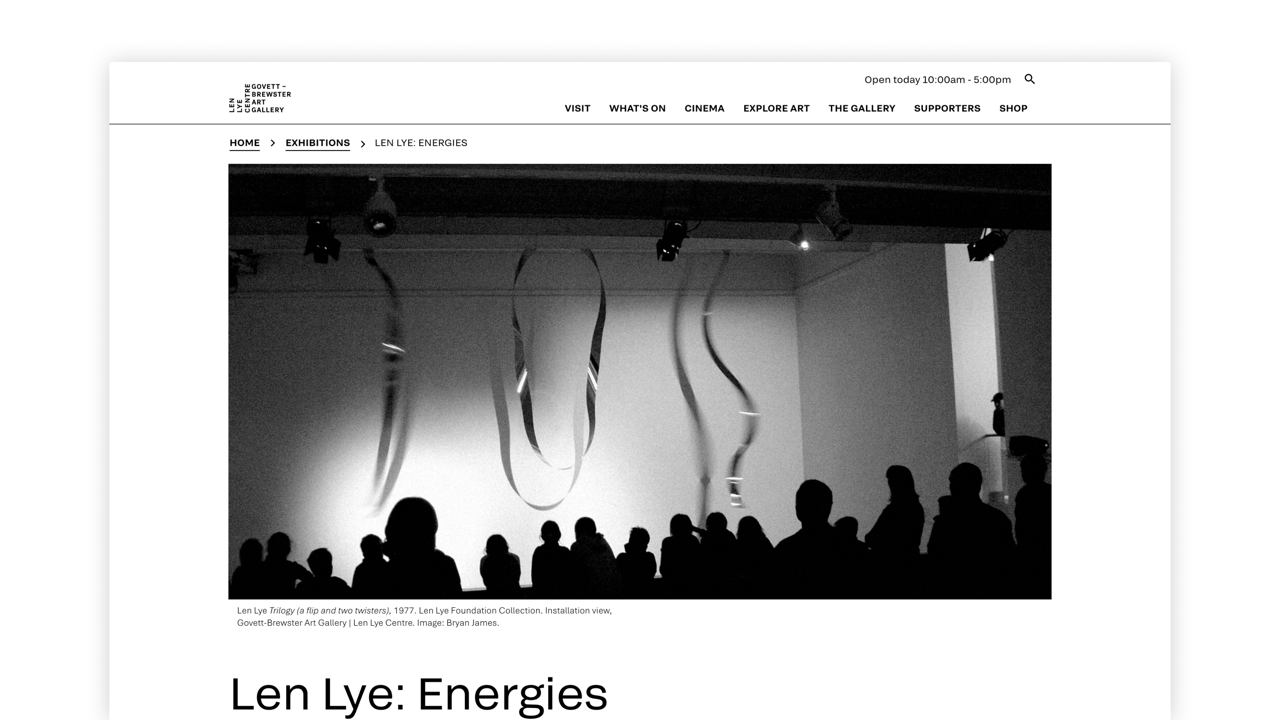 Screenshot of Govett Brewster homepage