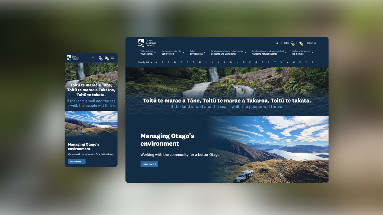 Screenshot of Otago Regional Council homepage